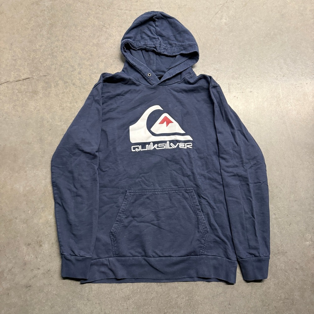Quiksilver Mens Navy Blue Big Logo Graphic Pullover Hoodie Sweatshirt Large